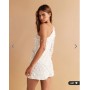ASOS DESIGN one sleeve pearl sequin crochet mini dress in cream