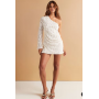 ASOS DESIGN one sleeve pearl sequin crochet mini dress in cream