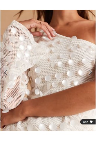 ASOS DESIGN one sleeve pearl sequin crochet mini dress in cream