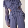 ASOS DESIGN exaggerated ruffle sleeve jumpsuit with cut out waist in blue