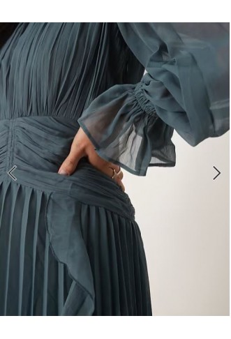 ASOS DESIGN high neck ruched belt detail maxi dress in dark slate