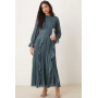 ASOS DESIGN high neck ruched belt detail maxi dress in dark slate