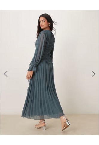 ASOS DESIGN high neck ruched belt detail maxi dress in dark slate