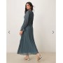 ASOS DESIGN high neck ruched belt detail maxi dress in dark slate