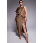 ASOS DESIGN Curve drape bodice satin midi dress with trim detail in chocolate