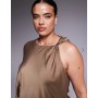 ASOS DESIGN Curve drape bodice satin midi dress with trim detail in chocolate