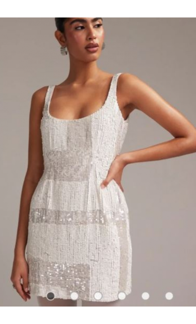 ASOS DESIGN embellished square neck mini dress in ivory