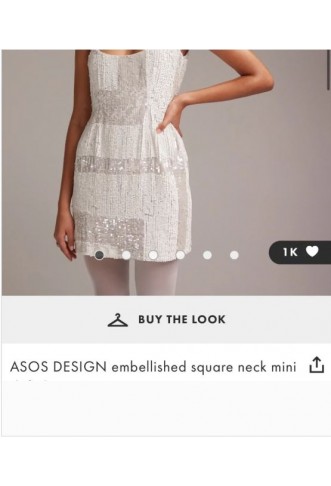 ASOS DESIGN embellished square neck mini dress in ivory