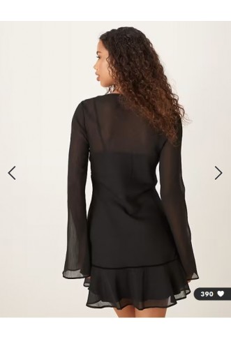 ASOS DESIGN ruched bust scoop long sleeve mini dress in black