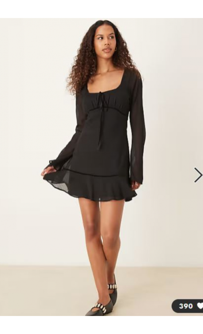 ASOS DESIGN ruched bust scoop long sleeve mini dress in black