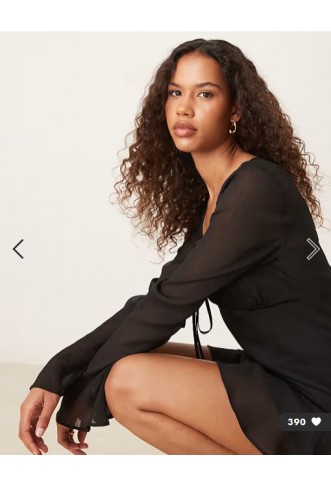 ASOS DESIGN ruched bust scoop long sleeve mini dress in black