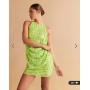 ASOS DESIGN embellished sequin draped front mini dress with high neck and open back in neon green