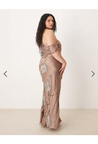ASOS DESIGN Curve floral embellished chiffon satin mix maxi dress in mocha