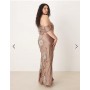 ASOS DESIGN Curve floral embellished chiffon satin mix maxi dress in mocha