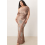 ASOS DESIGN Curve floral embellished chiffon satin mix maxi dress in mocha