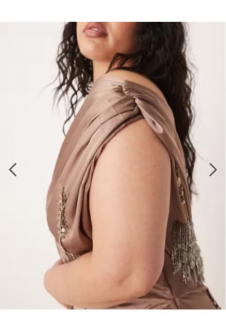 ASOS DESIGN Curve floral embellished chiffon satin mix maxi dress in mocha