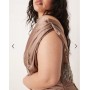 ASOS DESIGN Curve floral embellished chiffon satin mix maxi dress in mocha