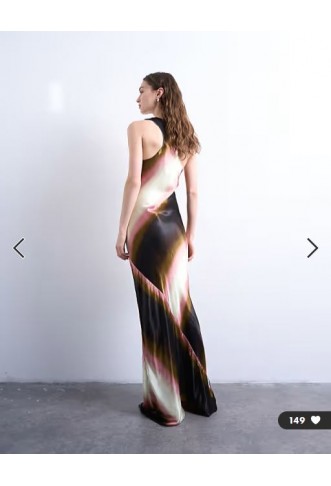 Topshop racer neck satin bias maxi dress in ombre stripe