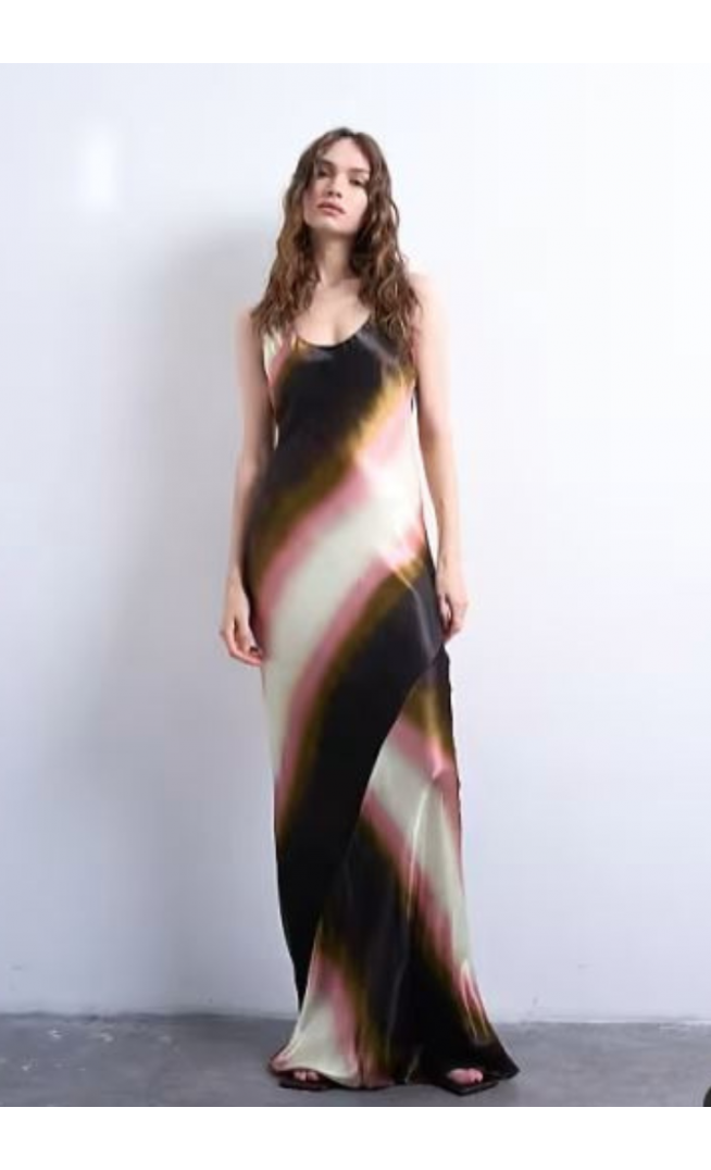 Topshop racer neck satin bias maxi dress in ombre stripe