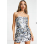 ASOS DESIGN embellished mini bandeau dress with diamante and disc sequin detail in silver