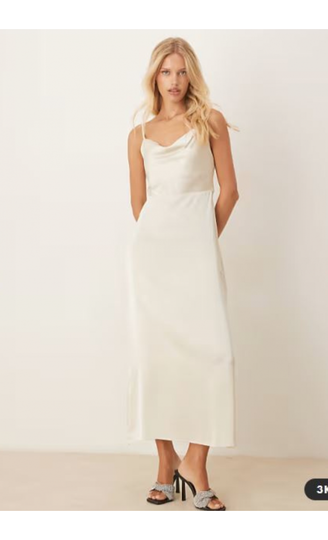 Vila satin cowl neck cami maxi dress in cream