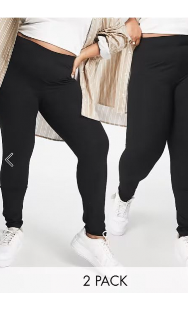 ASOS DESIGN Curve 2 pack leggings in black