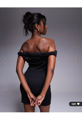 ASOS DESIGN structured twist bardot bodycon mini dress in black