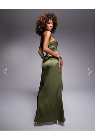 Never Fully Dressed Mimi lace cut-out slip maxi dress in olive