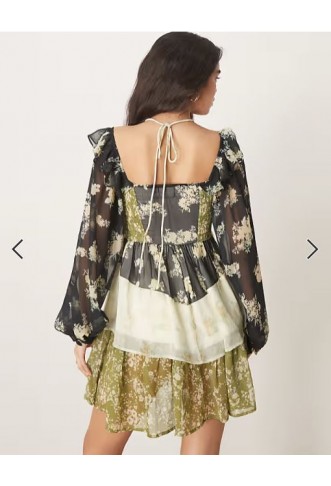 ASOS DESIGN halter neck frill mini dress in mixed ditsy print