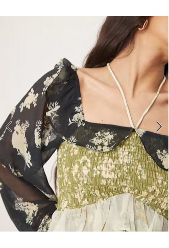 ASOS DESIGN halter neck frill mini dress in mixed ditsy print