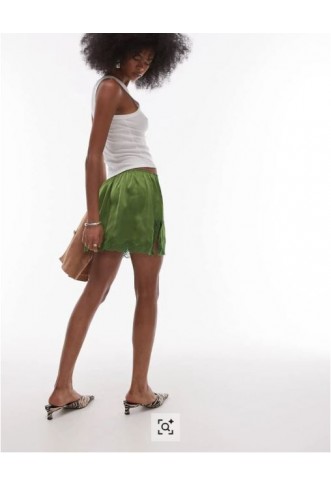 Women’s Topshop satin lace petticoat mid rise mini skirt in green