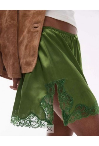 Women’s Topshop satin lace petticoat mid rise mini skirt in green