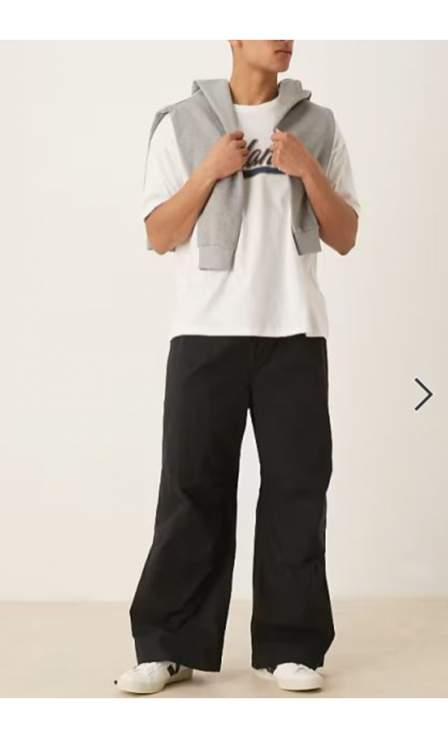 ASOS DESIGN poplin parachute trouser in black