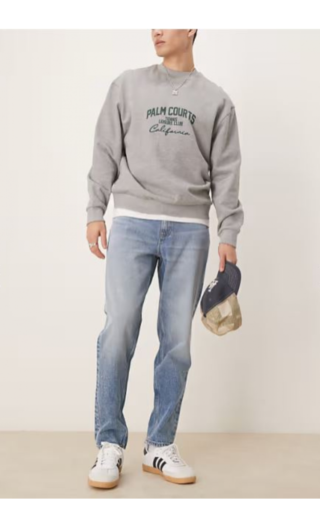 ASOS DESIGN tapered jeans in mid wash blue