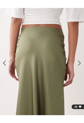 Vila satin maxi skirt in oil green
