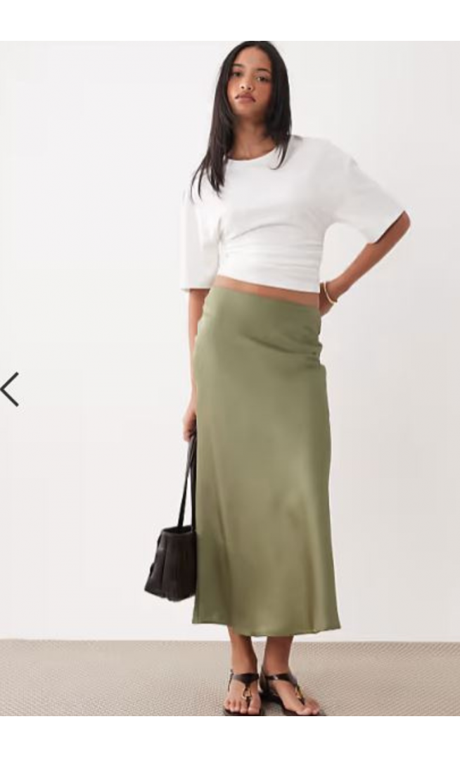Vila satin maxi skirt in oil green