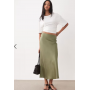 Vila satin maxi skirt in oil green