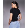 ASOS DESIGN semi sheer short sleeve v neck ruffle front top in black