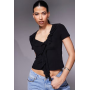 ASOS DESIGN semi sheer short sleeve v neck ruffle front top in black
