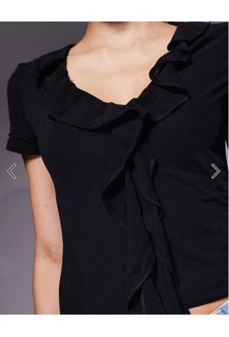 ASOS DESIGN semi sheer short sleeve v neck ruffle front top in black