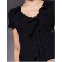 ASOS DESIGN semi sheer short sleeve v neck ruffle front top in black