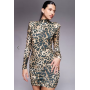 Ruched & Ready Eyes On You removable shoulder pad detail high neck long sleeve sculpting mini dress in leopard print