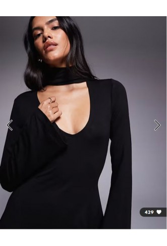ASOS DESIGN flute sleeve mini dress with scarf detail in black
