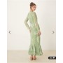 ASOS DESIGN cowl neck maxi dress with godet hem in blurred green print