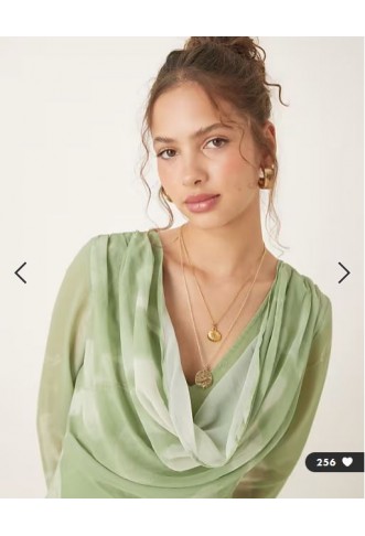ASOS DESIGN cowl neck maxi dress with godet hem in blurred green print
