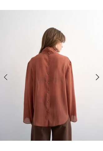 Topshop funnel neck backwards long sleeve shirt in rust