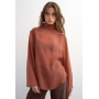 Topshop funnel neck backwards long sleeve shirt in rust
