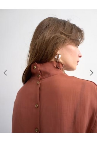 Topshop funnel neck backwards long sleeve shirt in rust