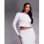 The Frolic exclusive ribbed button through long sleeve top and maxi column skirt co-ord in white