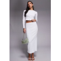 The Frolic exclusive ribbed button through long sleeve top and maxi column skirt co-ord in white